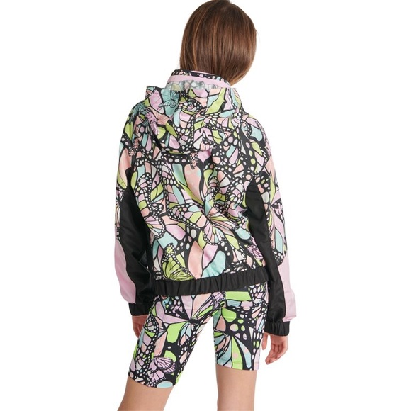 Justice NWT Butterfly Print Hooded Zipped Hooded Windbreaker Jacket Large /10-12 - Picture 10 of 13